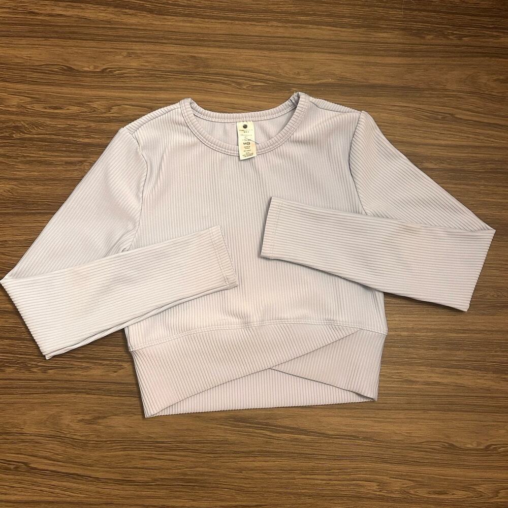 Yogalicious Girls M (8) Ribbed Long Sleeve Athletic Shirt Light Blue